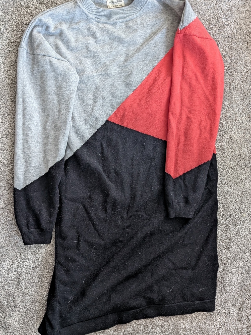 Colorblock Sweater Dress - Gray, Pink & Black
